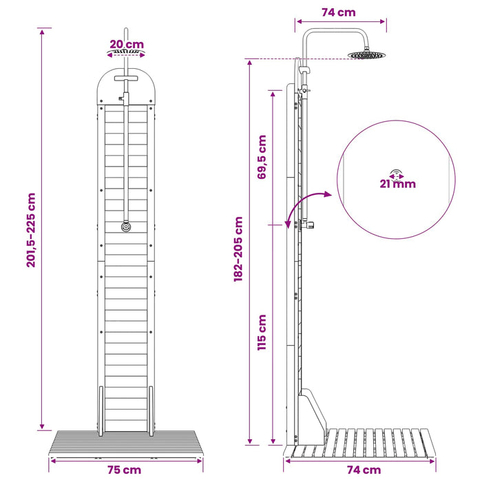 Duș exterior 225 cm Lemn masiv de acacia și oțel inoxidabil Alb WALTI