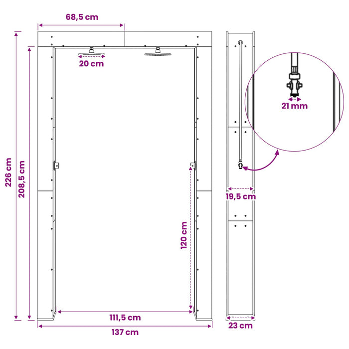 Duș exterior 226 cm Lemn masiv de acacia și oțel inoxidabil WALTI