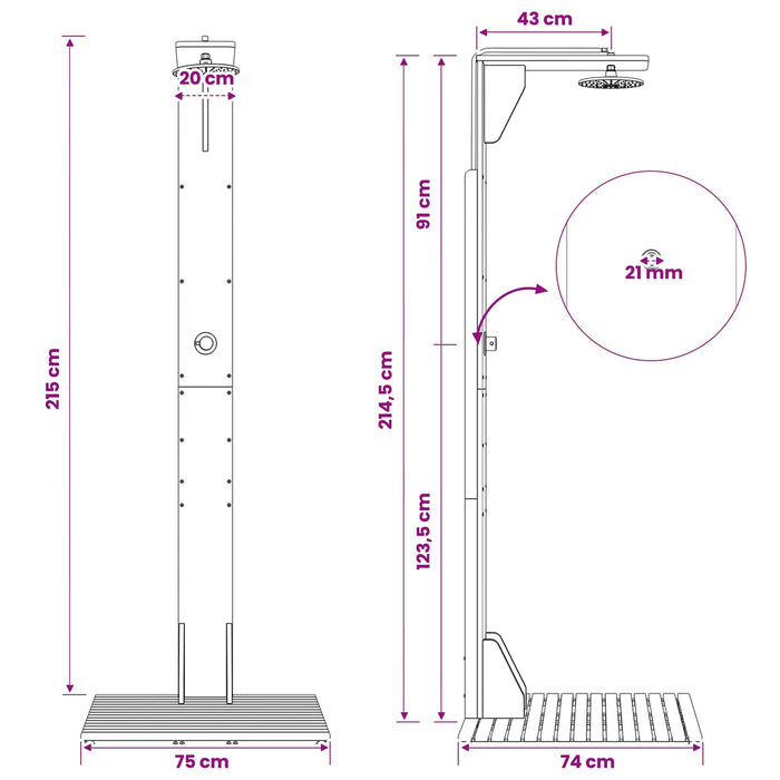 Duș exterior 219 cm Lemn masiv de acacia și oțel inoxidabil WALTI