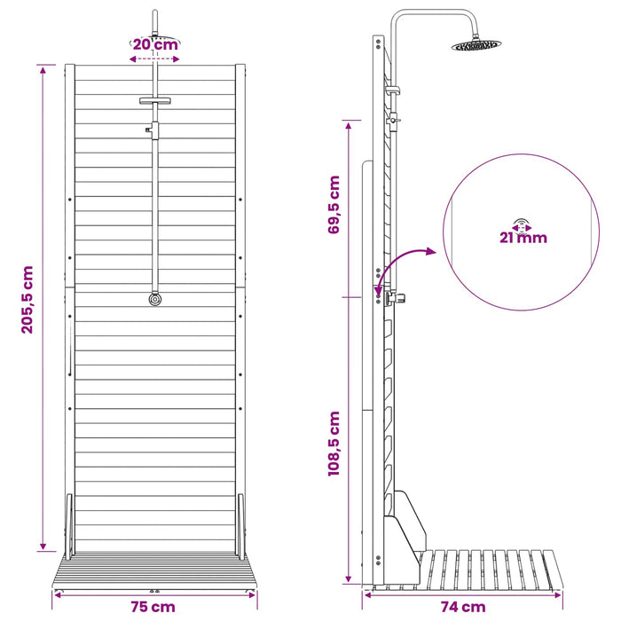 Duș exterior 205,5 cm Lemn masiv de acacia și oțel inoxidabil WALTI