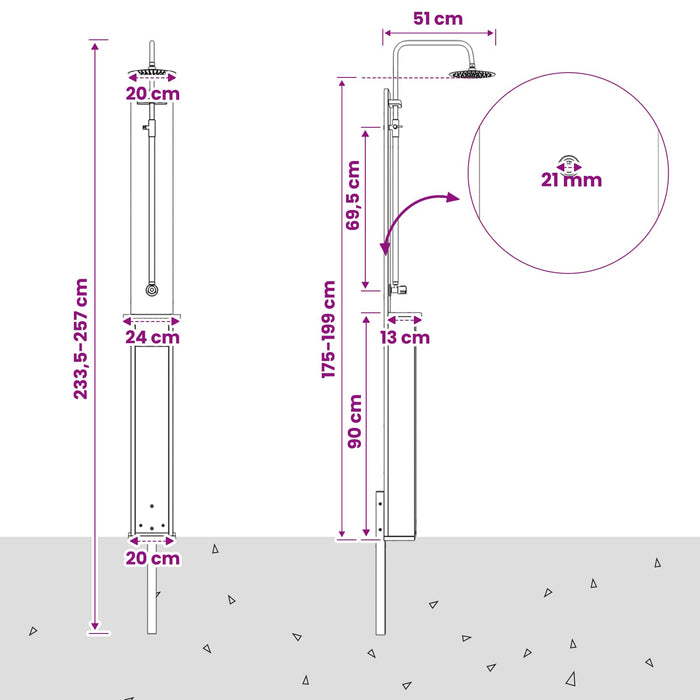 Duș exterior 257 cm Lemn masiv de acacia și oțel inoxidabil WALTI