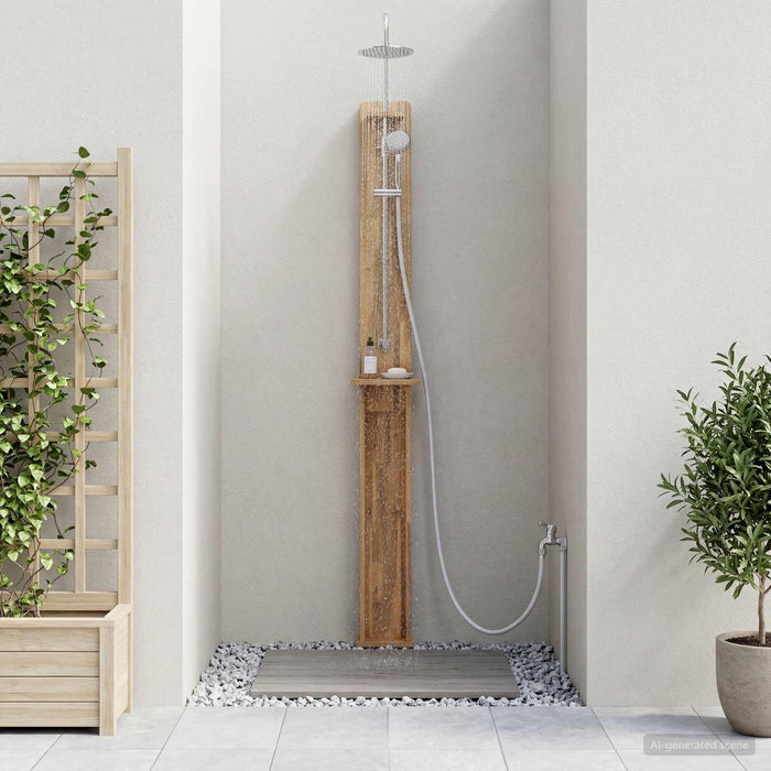 Duș exterior 257 cm Lemn masiv de acacia și oțel inoxidabil Alb - WALTI WALTI