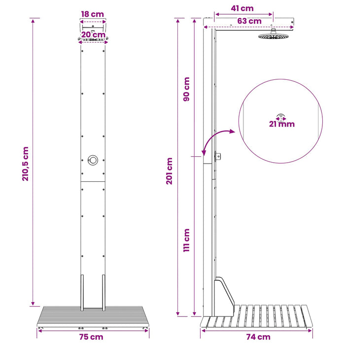 Duș exterior 210,5 cm Lemn masiv de acacia și oțel inoxidabil WALTI