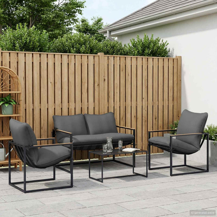 Set de canapele pentru grădină 4 pcs Negru și antracit Oțel - WALTI WALTI