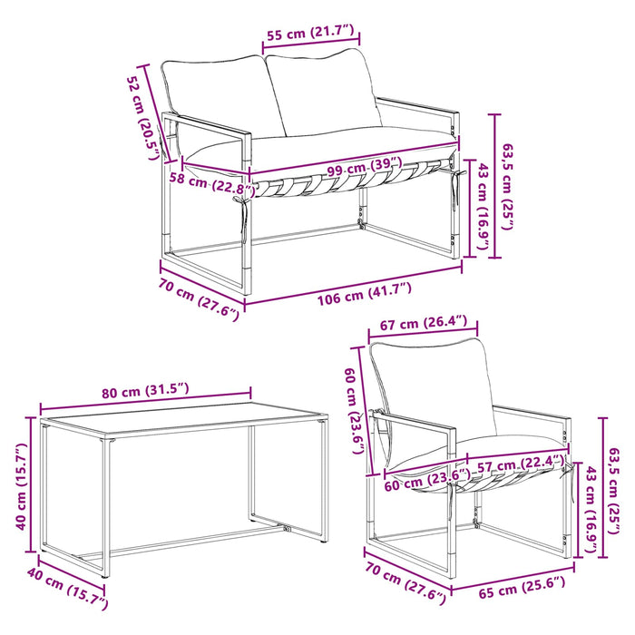 Set de canapele pentru grădină 4 pcs Negru și antracit Oțel - WALTI WALTI