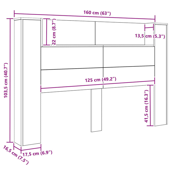 Tăblie de pat de stocare cu LED Lemn vechi 160 cm WALTI