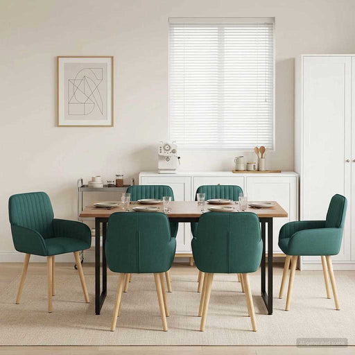 Scaune de dining 6 pcs Țesătură Verde închis - WALTI WALTI