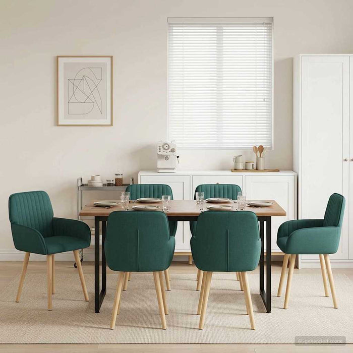 Scaune de dining 6 pcs Țesătură Verde închis WALTI