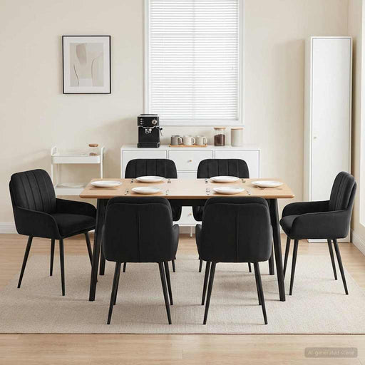 Scaune de dining 6 pcs Catifea Negru 59 x 59,5 x 90 cm - WALTI WALTI