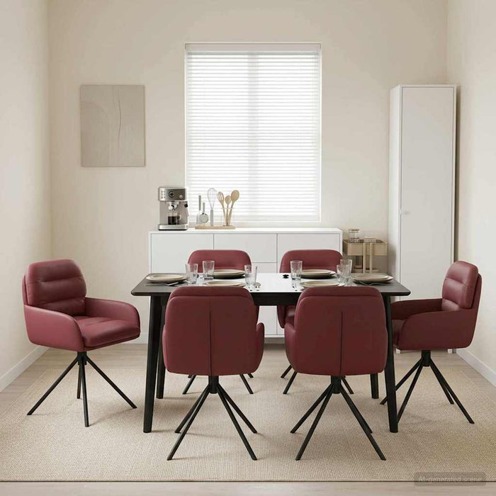 Scaune de dining rotative 6 pcs Piele artificială Roșu Vin WALTI