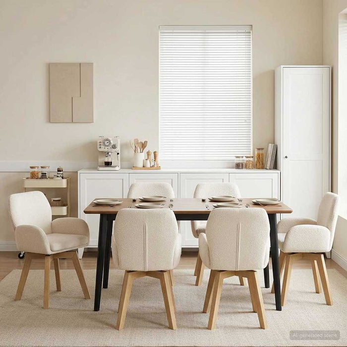 Scaune de dining rotative 6 pcs Bouclé Crem 54 x 58 x 87 cm WALTI