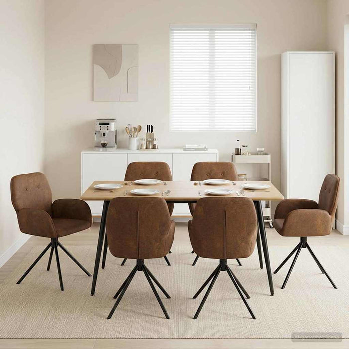 Scaune de dining rotative 6 pcs Piele Suedată Sintetică Maro WALTI