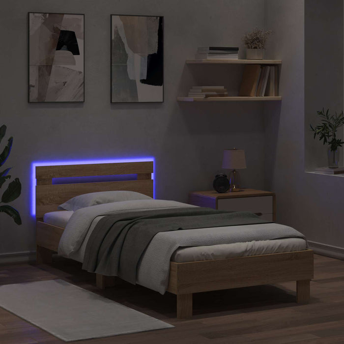 Cadru de pat cu LED Stejar Sonoma 80 x 200 cm Lemn prelucrat WALTI