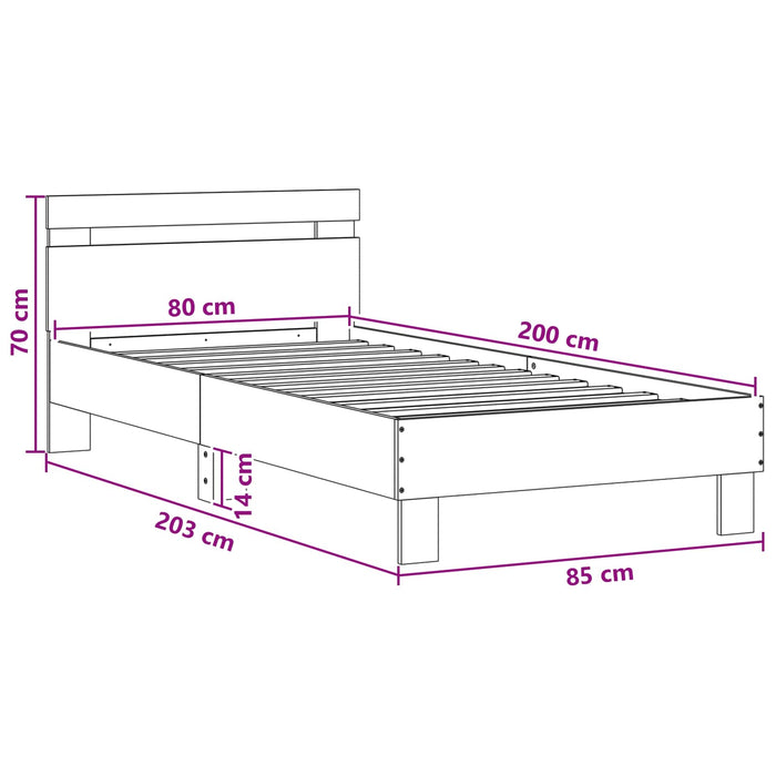 Cadru de pat cu LED Stejar fumuriu 80 x 200 cm Lemn prelucrat - WALTI WALTI