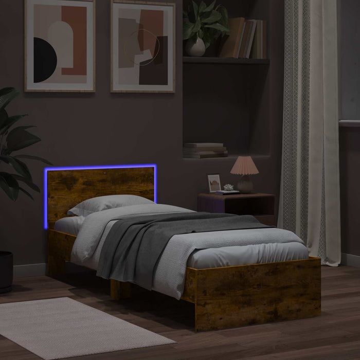 Cadru de pat cu LED Stejar fumuriu 80 x 200 cm Lemn prelucrat WALTI