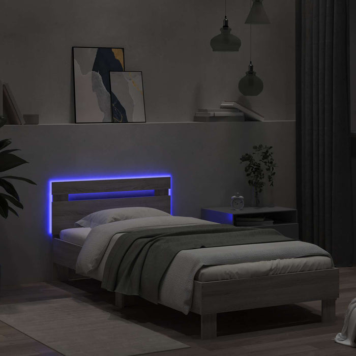 Cadru de pat cu LED Sonoma gri 80 x 200 cm Lemn prelucrat WALTI
