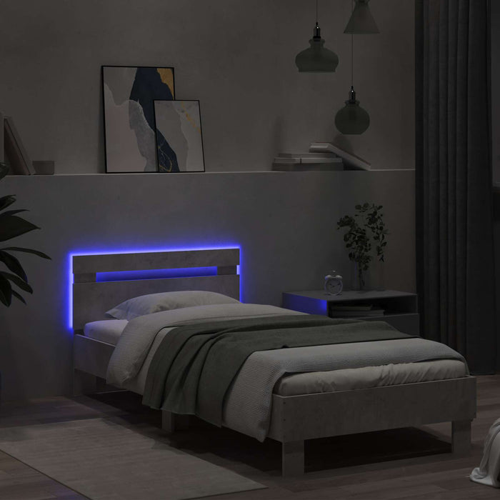 Cadru de pat cu LED Gri Beton 80 x 200 cm Lemn prelucrat - WALTI WALTI