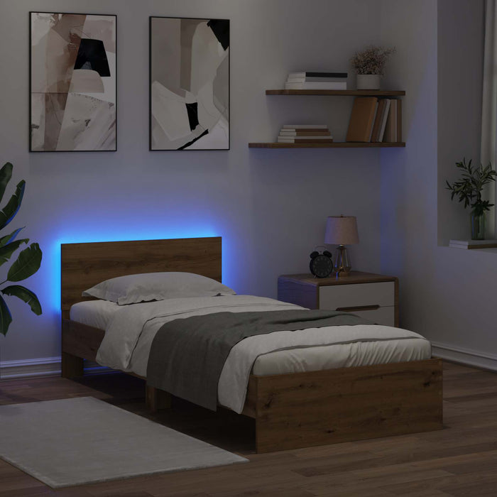 Cadru de pat cu LED Stejar artizanal 80 x 200 cm Lemn prelucrat WALTI
