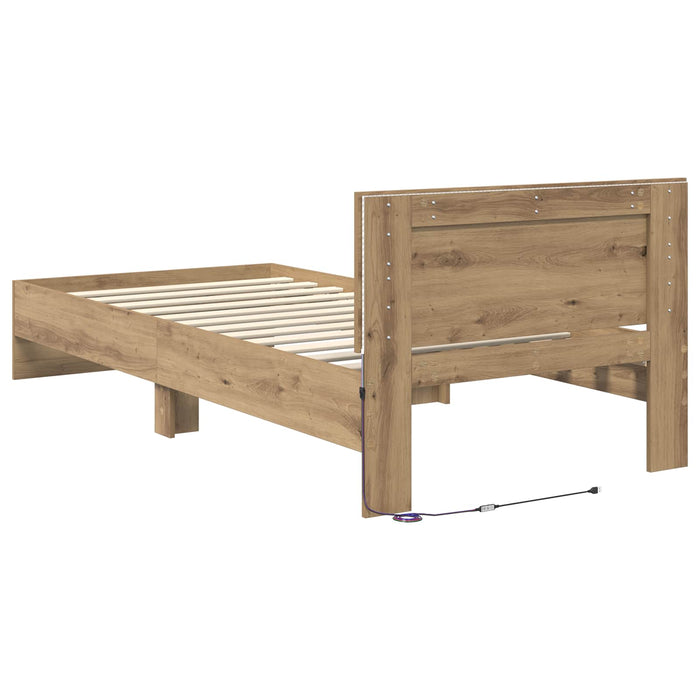 Cadru de pat cu LED Stejar artizanal 80 x 200 cm Lemn prelucrat WALTI