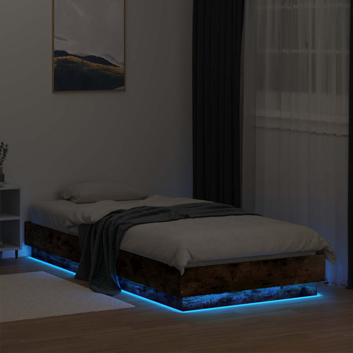 Cadru de pat cu LED Stejar fumuriu 80 x 200 cm Lemn prelucrat WALTI