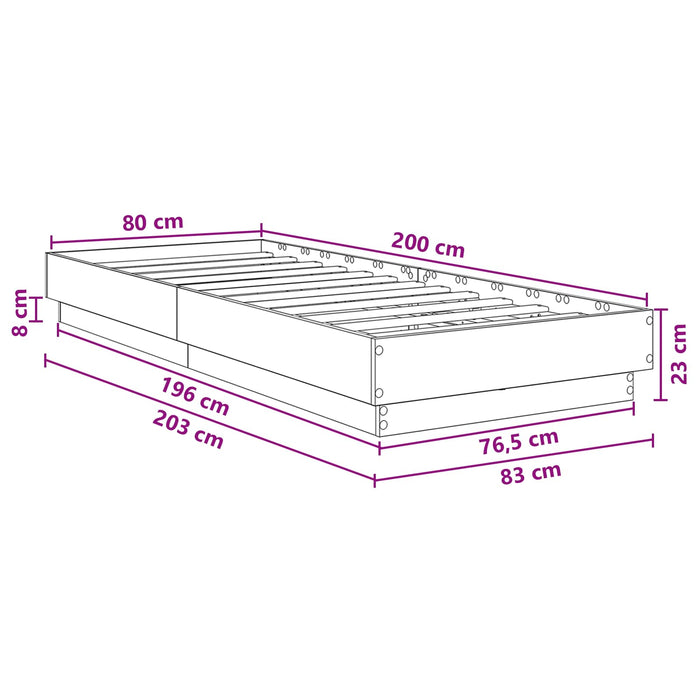 Cadru de pat cu LED Sonoma gri 80 x 200 cm Lemn prelucrat WALTI