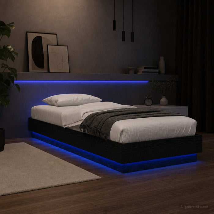 Cadru de pat cu LED Stejar Negru 80 x 200 cm Lemn prelucrat WALTI