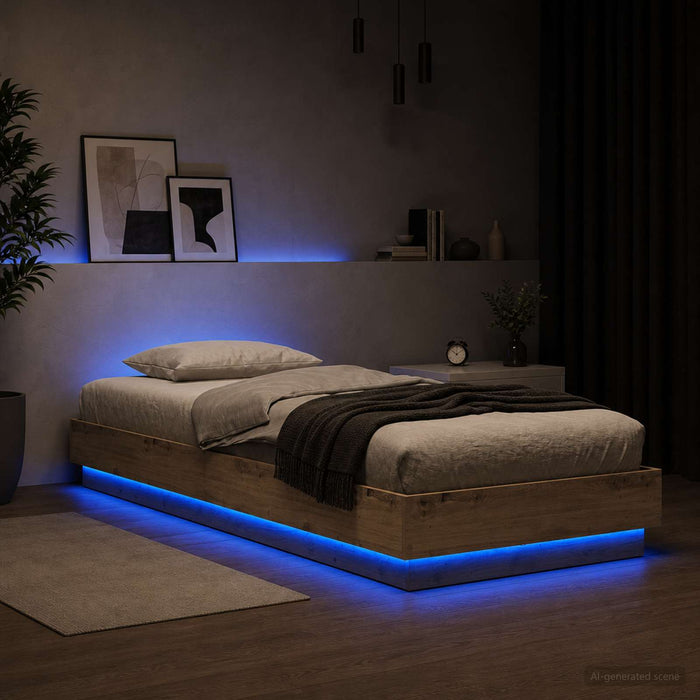 Cadru de pat cu LED Stejar artizanal 80 x 200 cm Lemn prelucrat WALTI