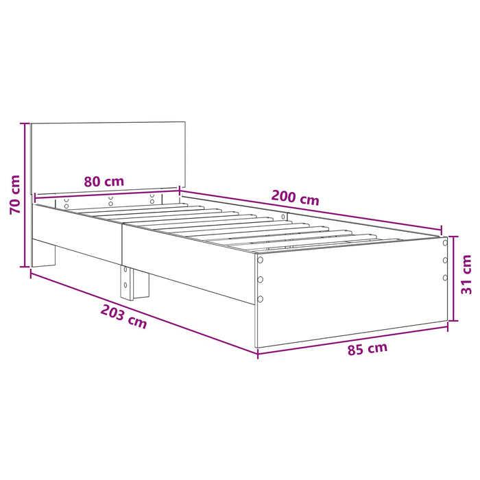 Cadru de Pat cu Tăblie Gri Beton 80 x 200 cm Lemn prelucrat WALTI