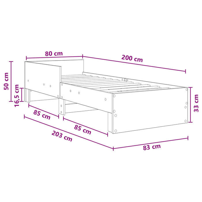 Cadru de Pat cu Tăblie Stejar fumuriu 80 x 200 cm - WALTI WALTI