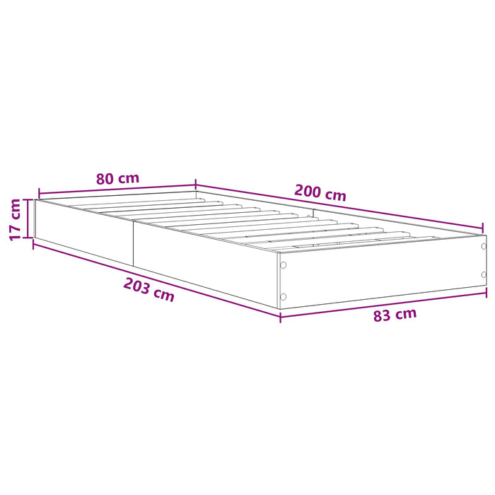 Cadru de pat la sol Gri Beton 80 x 200 cm Lemn prelucrat WALTI