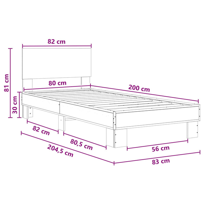 Cadru de Pat cu Tăblie Stejar Negru 80 x 200 cm Lemn prelucrat - WALTI WALTI