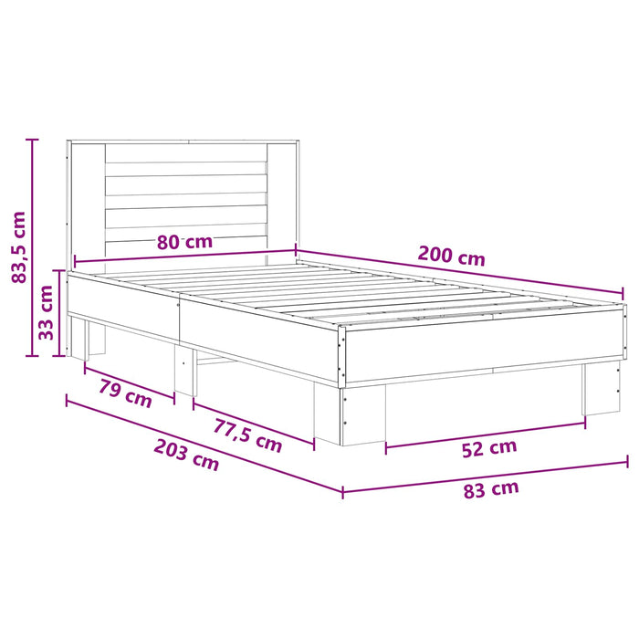 Cadru de Pat cu Tăblie Stejar fumuriu 80 x 200 cm - WALTI WALTI