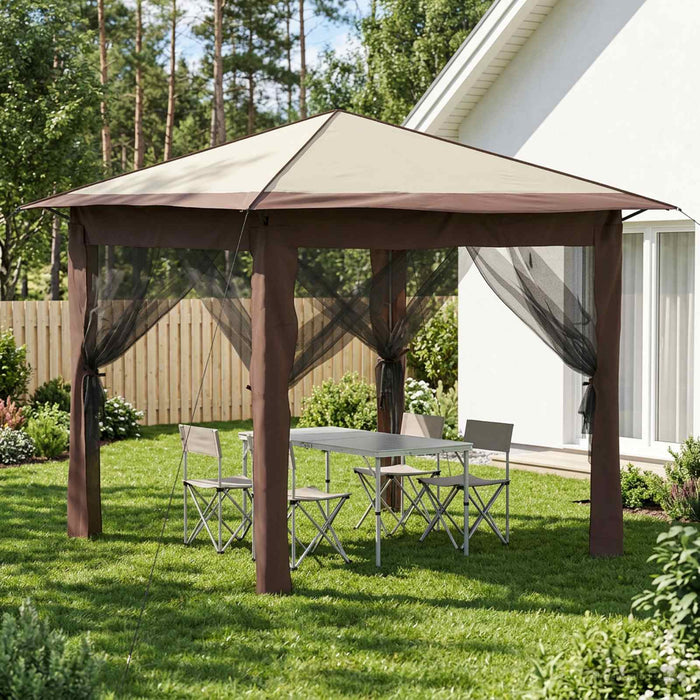 Gazebo cu 4 Pereți Laterali 2,6 x 2,6 m Crem și Marron - WALTI WALTI