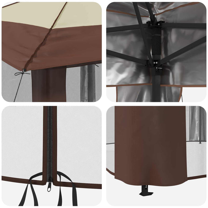 Gazebo cu 4 Pereți Laterali 3,3 x 3,3 m Crem și Marron - WALTI WALTI