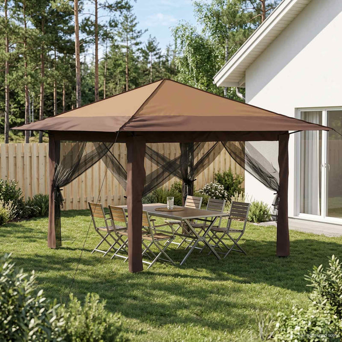 Gazebo cu 4 Pereți Laterali 3,3 x 3,3 m Bej și Maro WALTI