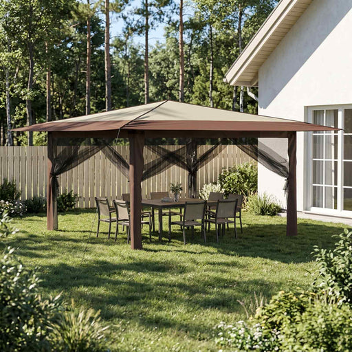 Gazebo cu 4 pereți laterali 4 x 4 m Crem și Marron - WALTI WALTI