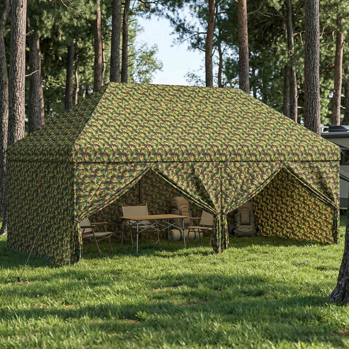 Cort cu canopy și 4 pereți laterali 2,9 x 5,8 m Camuflaj armată WALTI