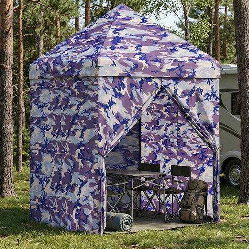 Gară pop-up cu 4 perete laterale 2,9 x 2,9 m Camuflaj albastru - WALTI WALTI