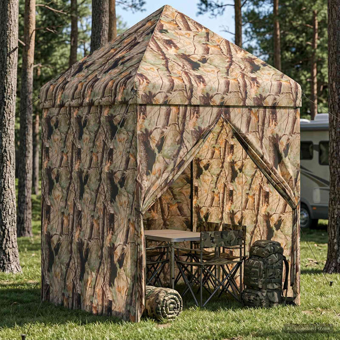 Gară pop-up cu 4 perete laterale 2 x 2 m Camuflaj pădure - WALTI WALTI