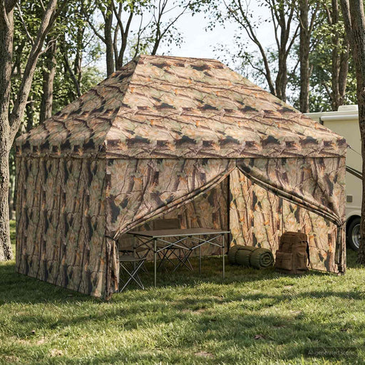Gară pop-up cu 4 perete laterale 3 x 4,5 m Camuflaj pădure - WALTI WALTI