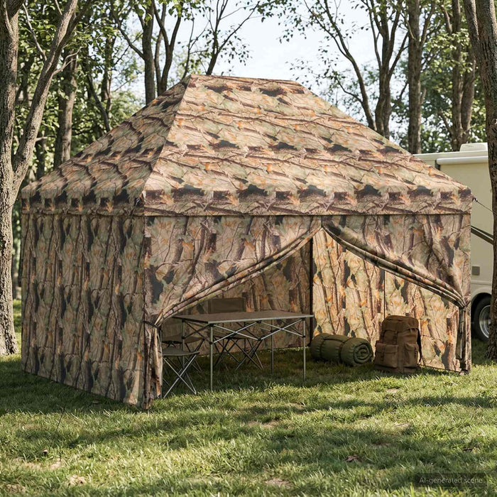 Gară pop-up cu 4 perete laterale 3 x 4,5 m Camuflaj pădure WALTI
