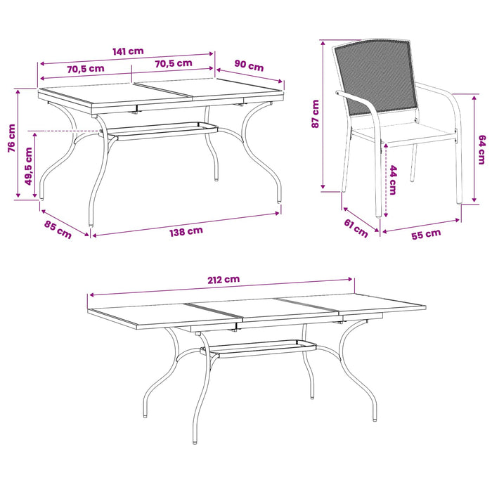 Set de masă pentru grădină 9 pcs Antracit 212 x 90 x 76 cm - WALTI WALTI
