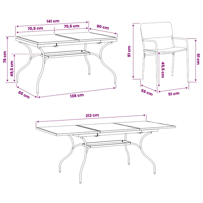 Set de masă pentru grădină 7 pcs Antracit Oțel - WALTI WALTI