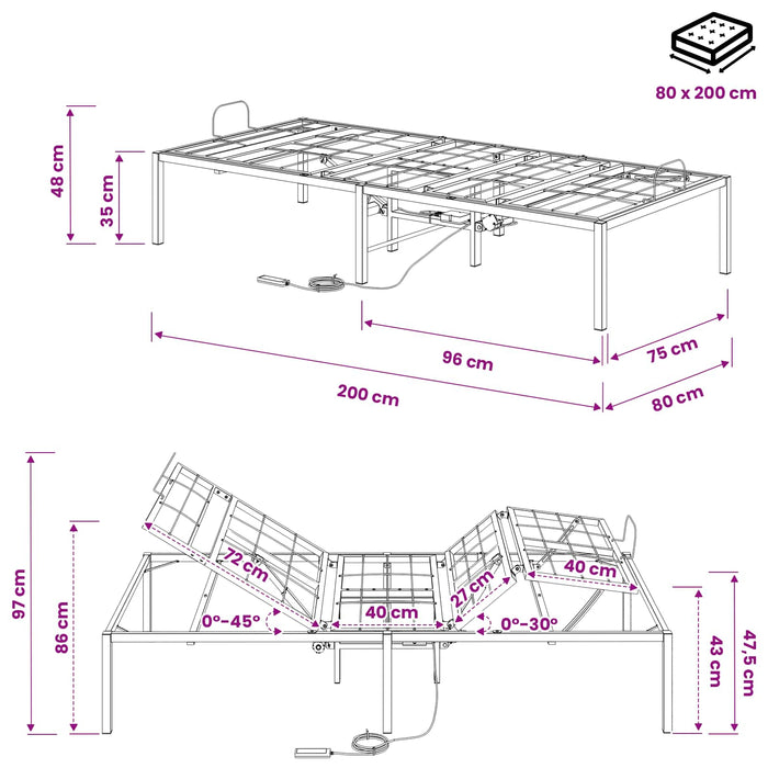 Cadru Electric Ajustabil pentru Pat Negru 200 x 80 x 33,5 cm WALTI