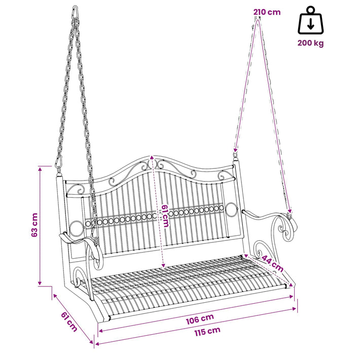 Bancă swinging Oțel 115 x 61 x 63 cm Alb Antic - WALTI WALTI