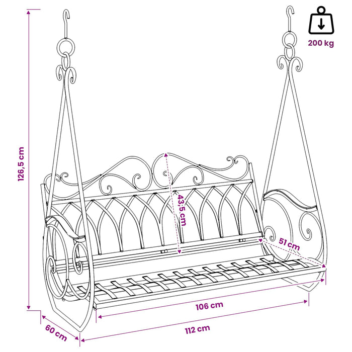 Bancă swinging Oțel 112 x 60 x 126,5 cm Maro Antic - WALTI WALTI