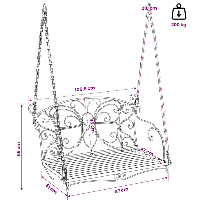 Bancă swinging Oțel 105,5 x 61 x 56 cm Alb Antic - WALTI WALTI