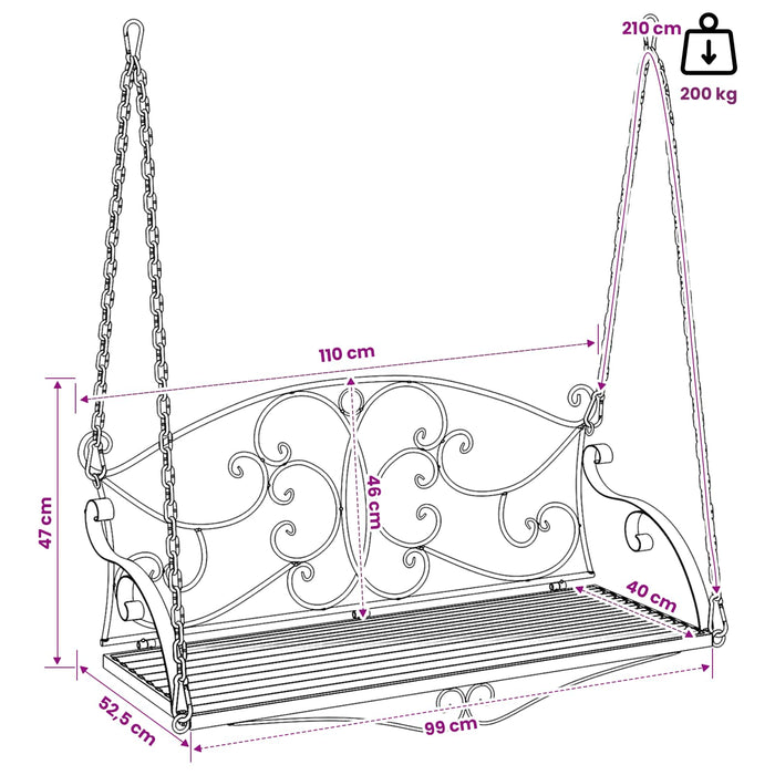 Bancă swinging Oțel 110 x 52,5 x 47 cm Alb Antic - WALTI WALTI