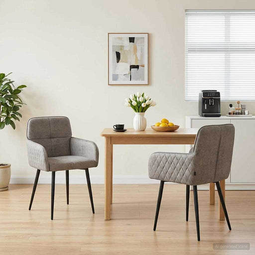 Scaune de dining 2 pcs Piele Suedată Sintetică Gri deschis - WALTI WALTI