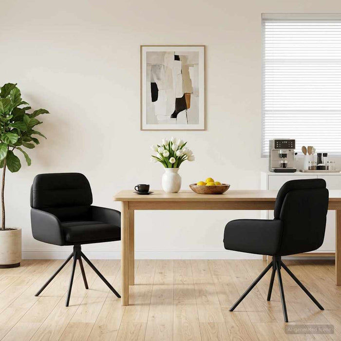 Scaune de dining rotative 2 pcs Piele artificială Negru WALTI